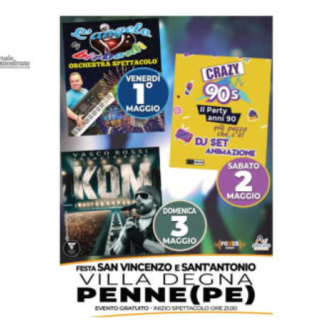 Penne, festa di San Vincenzo e Sant'Antonio a Villa Degna: tre giorni di musica e spettacolo