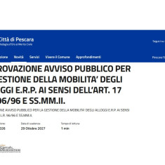Pescara/edilizia residenziale pubblica. Pubblicato dal Comune l'avviso per la mobilità tra gli alloggi