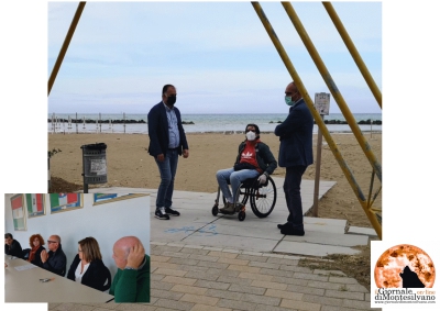 Spiaggia disabili con sindaco, Ferrante e Manganiello, nel riquadro opposizione