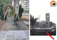 il monumento ieri e oggi, indicato il doppio basamento con una freccia