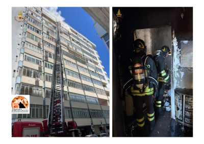 Montesilvano, incendio alle palazzine Gemelli, in un appartamento al decimo piano.
