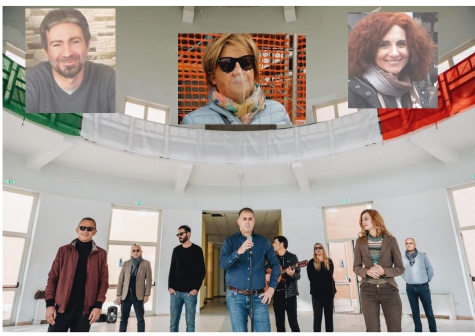 I politici cantanti e in alto le foto di Romina Di Costanzo PD, Paola Ballarini M5s e Daniele Licheri SI 