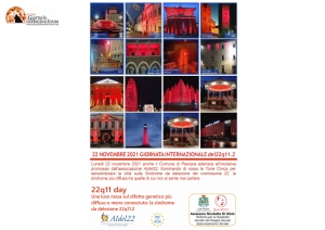 Pescara. Sindrome da delezione del cromosoma 22, Torre Civica in rosso stasera.