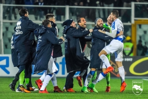 L'esultanza dei biancazzurri