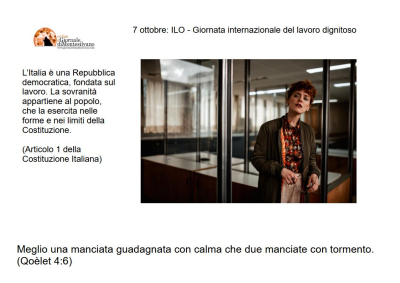 7 ottobre: giornata internazionale del lavoro dignitoso e dei risvegli.