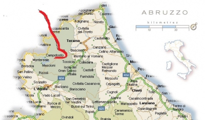 mappa indicato in rosso il luogo vicino ad Amatrice