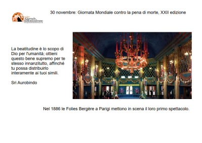 30 Novembre: primo spettacolo a le Folies Bergère, abolizione pena di morte nel Granducato Toscana