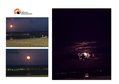 La Luna rossa al tramonto vista da Montesilvano spiaggia. Le foto.