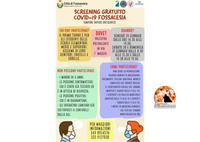 Fossacesia/Covid-19, venerdì Screening di massa con tamponi rapidi