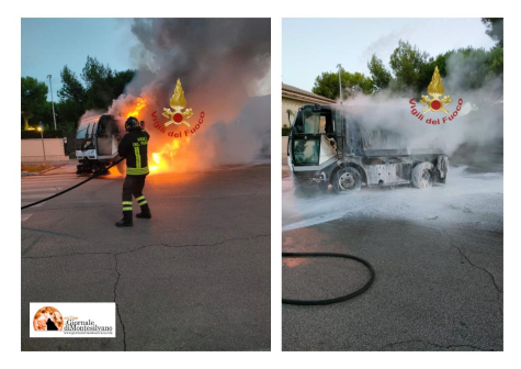 Pescara. Incendio spazzatrice stradale in viale della Pineta.