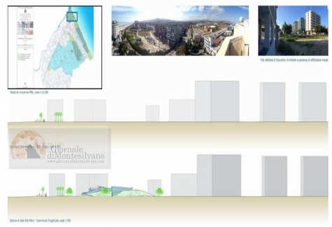 skyliner del progetto del Teatro del mare nella piazza del curvone.