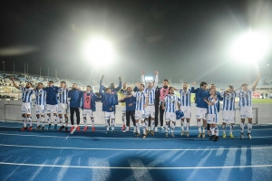 L'esultanza dei biancazzurri