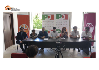 Nella foto della conferenza stampa da sinistra Fina, Pezzopane, Palumbo, Avellani, Fascetti, Tettamanti, Pietrucci.