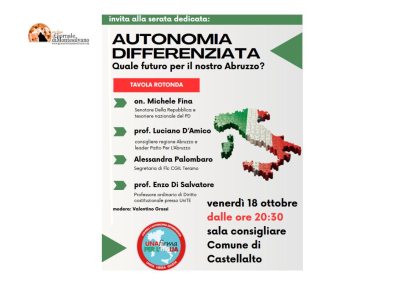 Tavola rotonda su “Autonomia Differenziata: quale futuro per il nostro Abruzzo?”