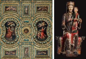 Soffitto della Basilica e la Madonna scultura lignea