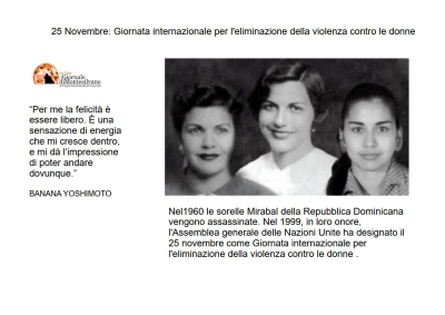 25 Novembre: le sorelle Mirabal hanno ispirato la giornata contro la violenza di genere.