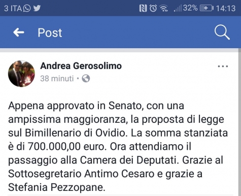 Sumona. 700.000,00 euro per il festival bimillenario di Ovidio.