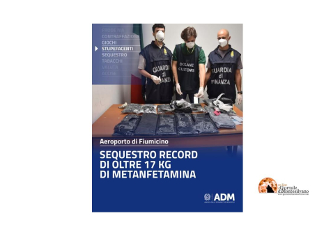 Sequestro record a Fiumicino: 17 kg di metanfetamina in cristalli