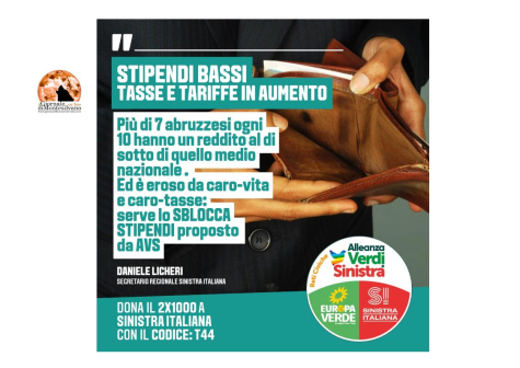 SI. Estensione dei redditi bassi in Abruzzo, inferiore a quello medio nazionale per il 71.1% dei lavoratori