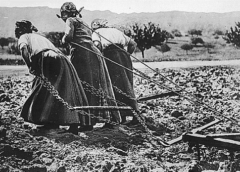 donne che tirano l'aratro