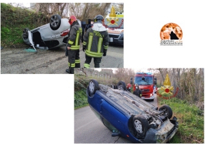 Area Vestina, due incidenti stradali: veicoli ribaltati