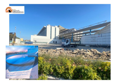 Pescara, in corso al Tribunale il restauro della Fontana Spalletti e piazzale.