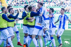 L'esultanza dei biancazzurri