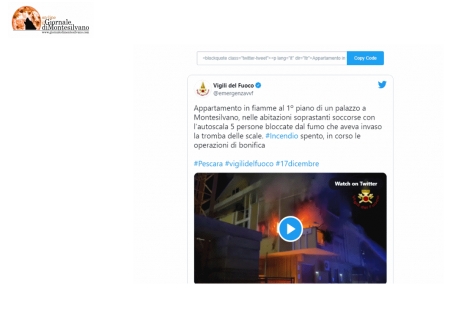 Montesilvano/incendio appartamento via Adige. "Persone sfollate sono in albergo".