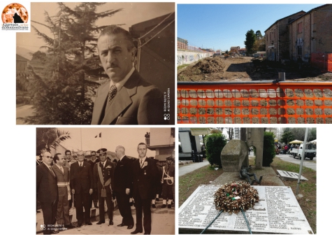 Giuseppe, Peppino, D'Agnese, accanto ai pini. Sotto l'inaugurazione del monumento ai caduti 