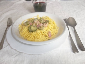 Maccheroni alla chitarra al tricolore