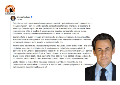 Sarkozy condannato a 3 anni per corruzione: uno con il braccialetto elettronico